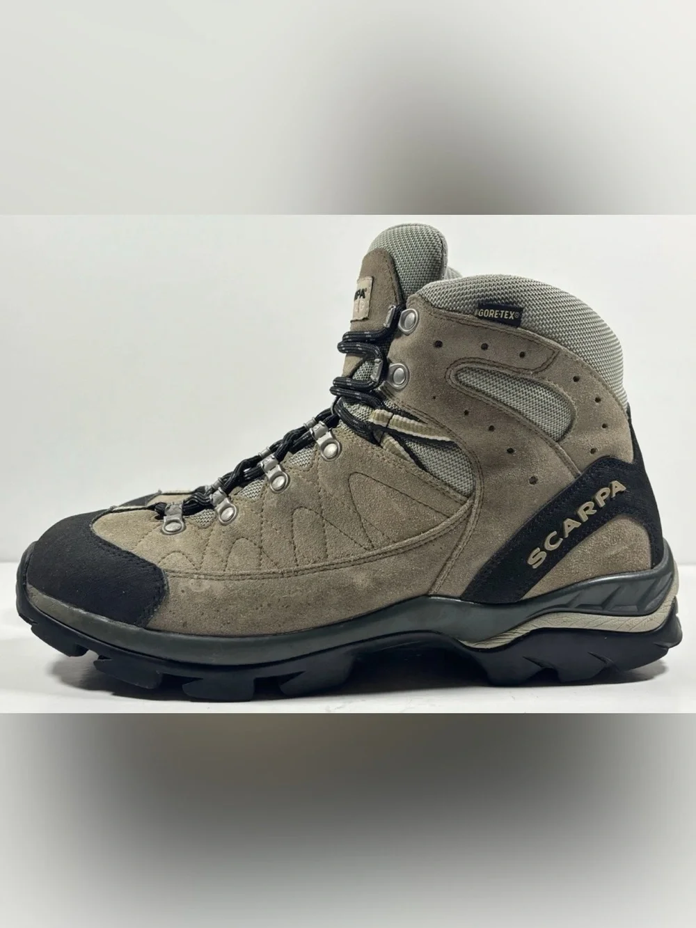 Scarpa ZG GTX Gore-Tex Vibram Hiking Boots Mens 11 Taupe Leather Backpacking